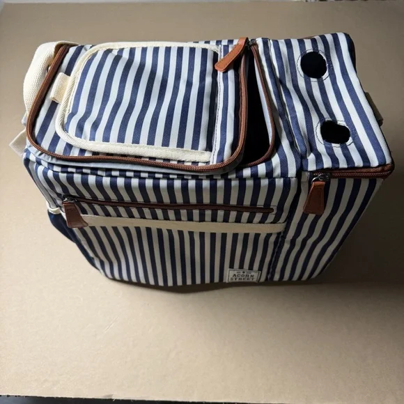 Acorn Street 2 Wine Bottles, 12-Can Soft Insulated Cooler Striped With Pockets - Picture 2 of 12